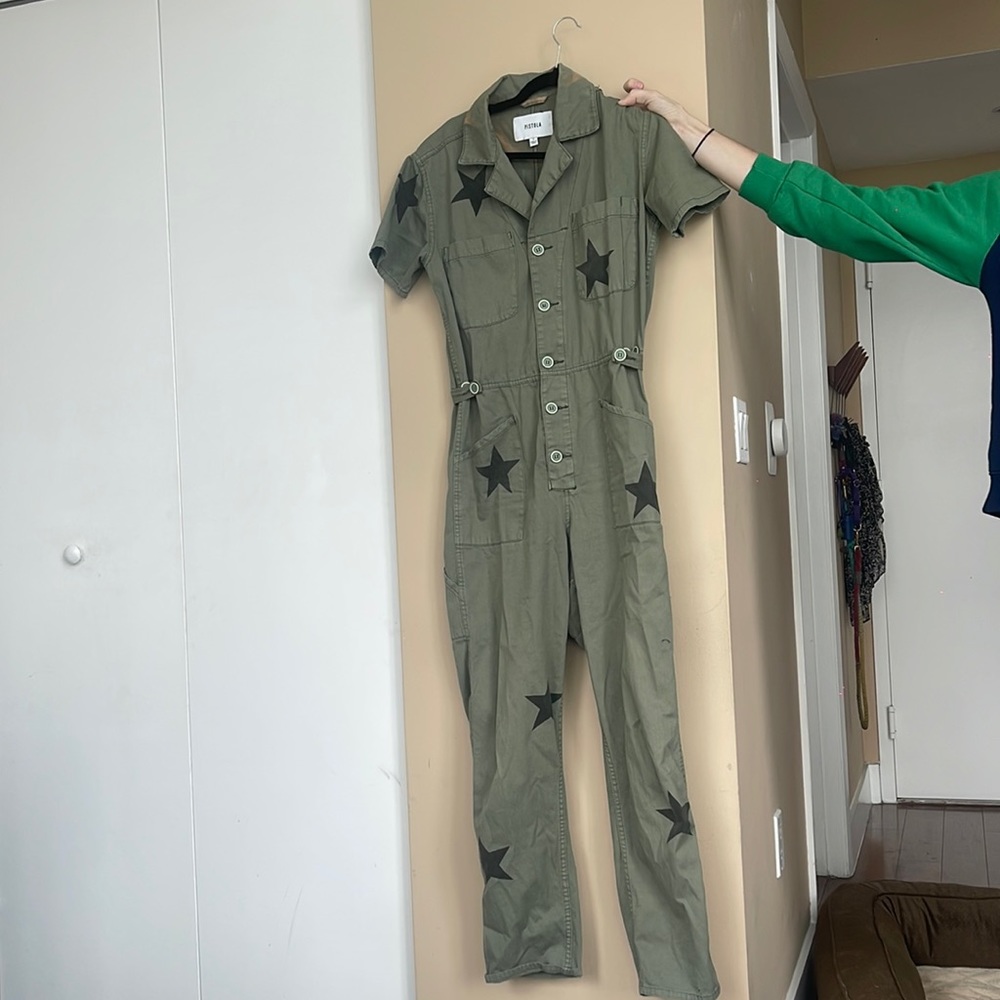 Pistola Green Jumpsuit Black Stars Size Small